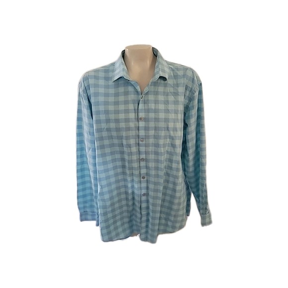 Kenneth Cole-Mens Long Sleeve Casual Button Down Shirt-XL Extra Large-Blue Plaid - Picture 1 of 9